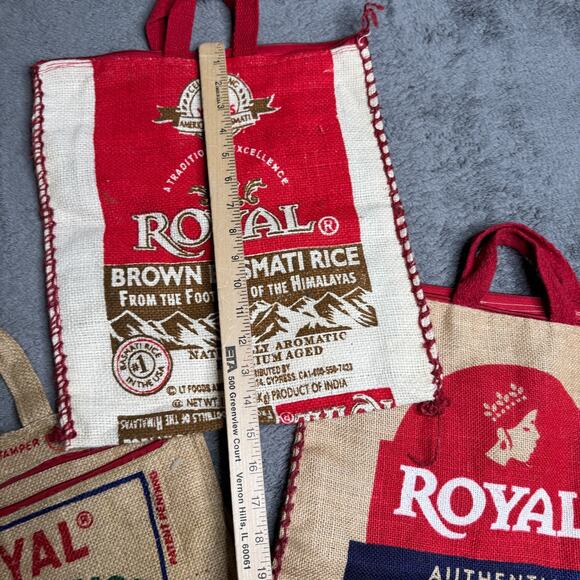 ROYAL BASMATI Rice Bags Empty Burlap Sacks Zip Close Lot of 3 Upcycled Totes - Picture 5 of 7